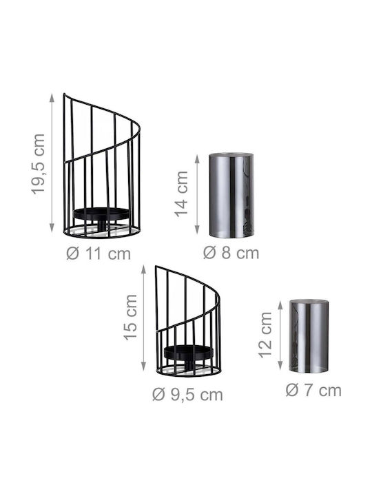 Relaxdays Set de Sfeșnice Metalice Negre 11 cm, 2 Buc.