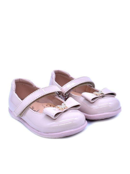 Kids Anatomic Patent Leather Ballerinas with Hook and Loop Closure Beige