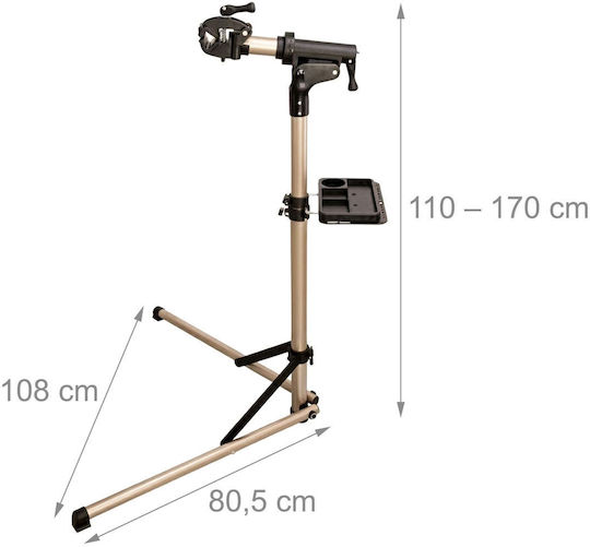 Relaxdays Bicycle Repair Stand 10054794_259 E-bikes 50 Kg Capacity Aluminum Plastic Gold Black Adjustable Height 110–170 Cm Frame Clamp 35–85 Mm