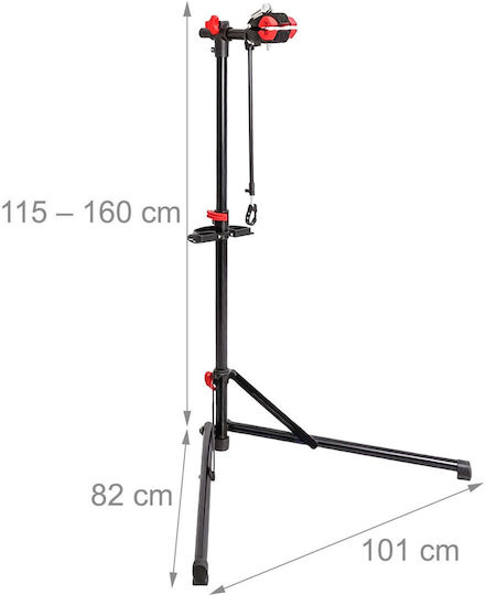Relaxdays Bicycle Repair Stand 10054796_46 Adjustable Telescopic 115–160 Cm 30 Kg Capacity Frame Thickness Up To 75 Mm Magnetic Tray Steel Black Red