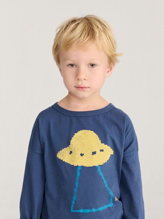 Kinder-Langarmshirt Blau Pixel Abduction