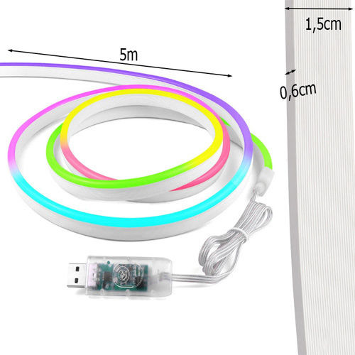 Smart LED TV Strip USB 5V RGB Light 5m Neon Flex with Power Supply & Remote Control