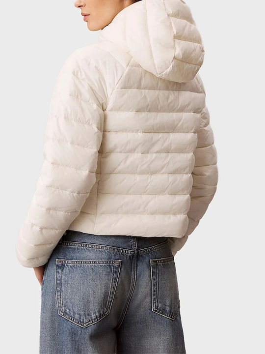 Packable Κοντό Γυναικείο Puffer Μπουφάν για Χειμώνα Ivory