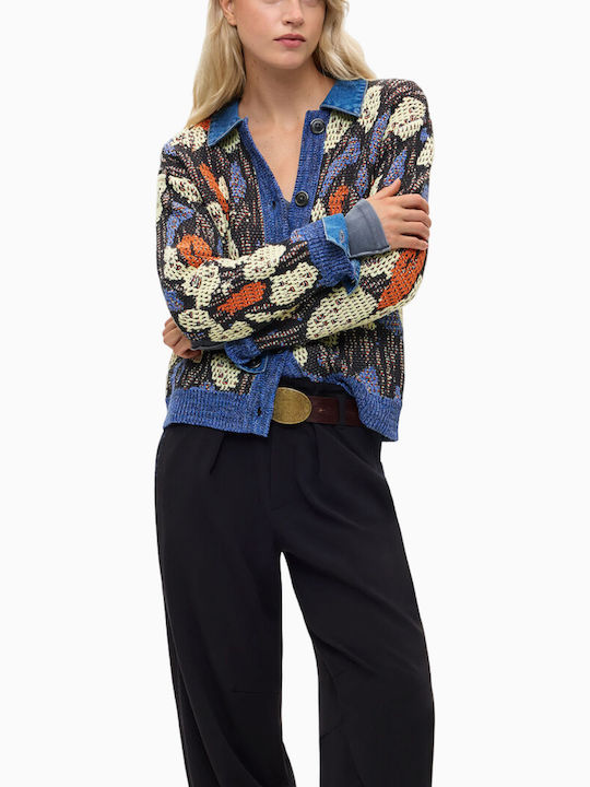 Women's Knitted Cardigan with Buttons Blue