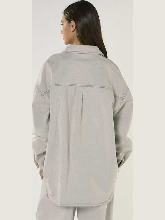 Long Sleeve Women's Denim Shirt Light Grey