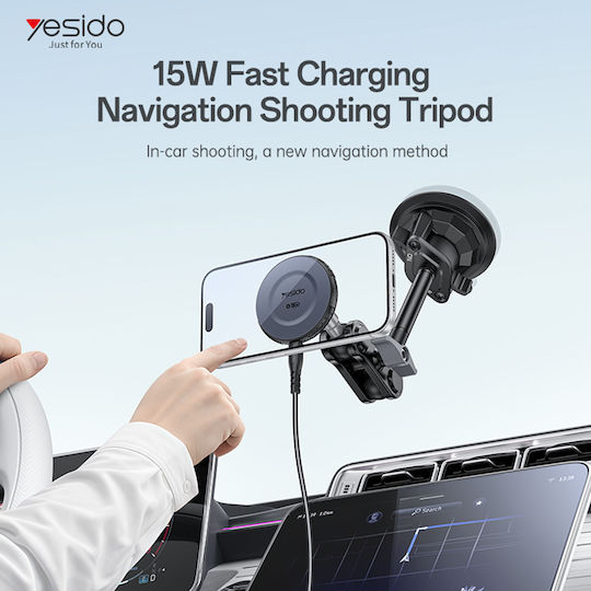Yesido C323 Car Phone Mount with MagSafe Magnet & 15W Wireless Charging Black