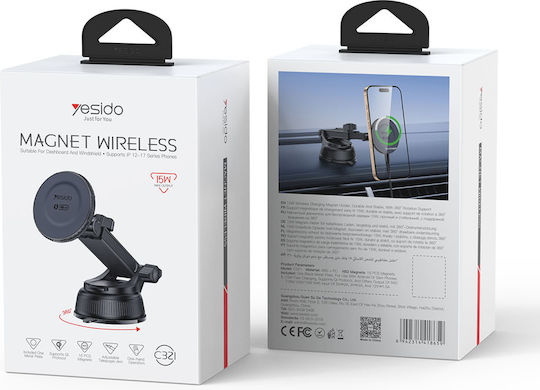 Yesido C321 Βάση Κινητού Αυτοκινήτου με Μαγνήτη MagSafe & Ασύρματη Φόρτιση 15W Μαύρη