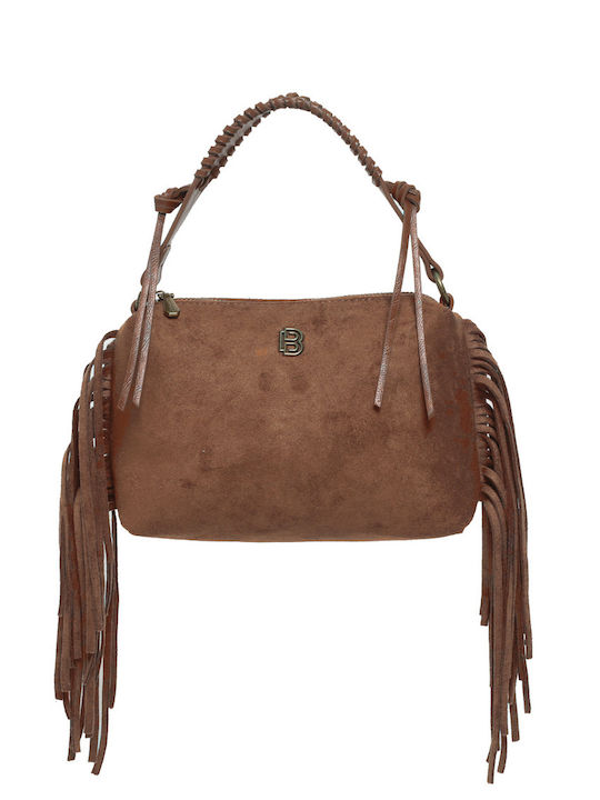 Knitted Women's Shoulder / Crossbody Suede Bag with Khaki Fringes
