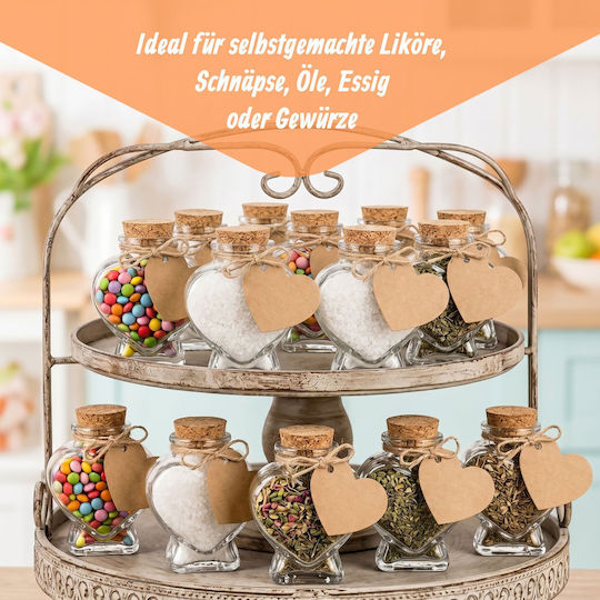 Set 12 Heart-shaped Bottles Relaxdays Transparent Light Brown Customizable 12-piece Set