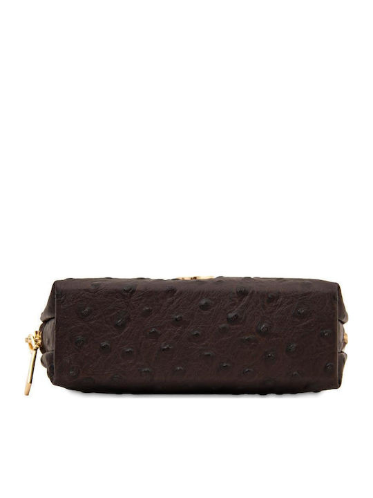 Vera Ostrich Leather Cosmetic Bag Chocolate Brown