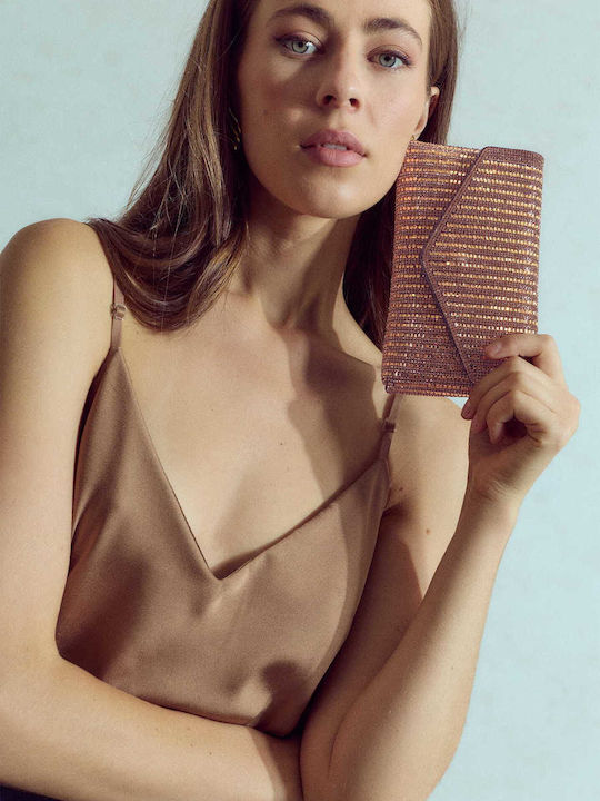 Geantă De Mână Plic Strass Bronz