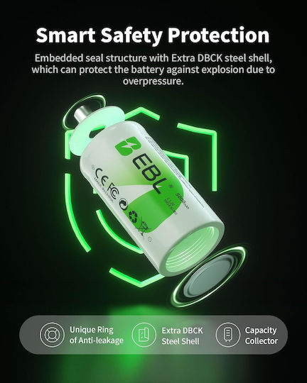 Baterii Reîncărcabile EBL de Tip C, Pachet de 4, 1,2 V, Ni-MH, 5000 mAh