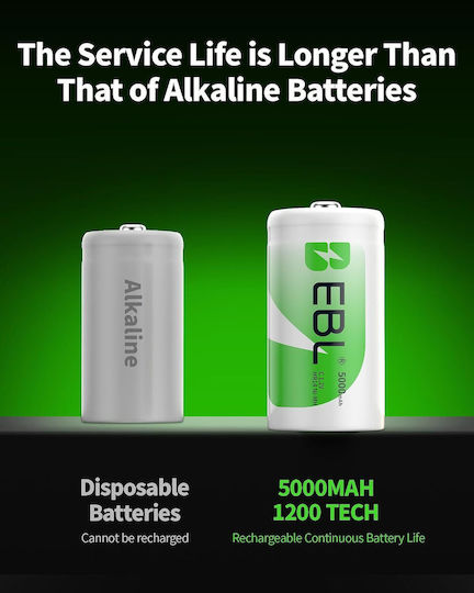 Baterii Reîncărcabile EBL de Tip C, Pachet de 4, 1,2 V, Ni-MH, 5000 mAh