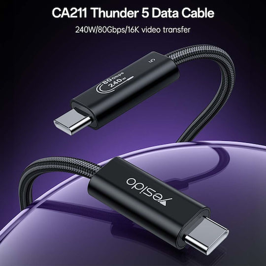 Yesido Видео Кабел USB-C мъжки — Thunderbolt 5 240 W Черен 1 m