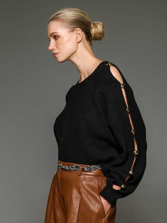 Tailor Made Knitwear Bluză Damă Cu Mâneci Lungi Neagră