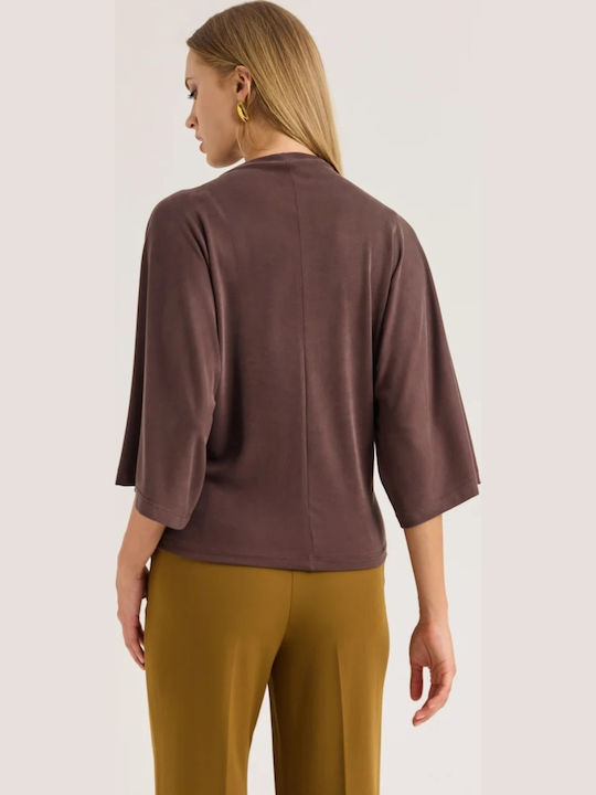 Damenbluse mit 3/4-Ärmeln, Gestreift, Espresso