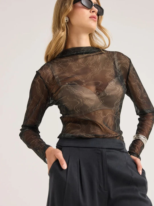 Bluză Damă din Satin Transparentă Neagră