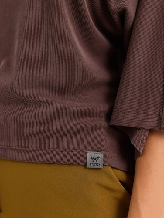 Damenbluse mit 3/4-Ärmeln, Gestreift, Espresso