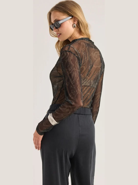 Bluză Damă din Satin Transparentă Neagră
