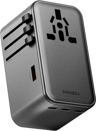 Energea Зарядно Устройство GaN Без Кабел с USB-A Порт и 3 USB-C Порта 160 W Power Delivery Gunmetal (Travelworld)