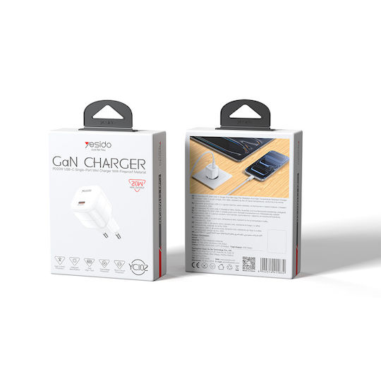 Yesido Ladegerät Ohne Kabel Mit USB-C-Anschluss 20 W Power Delivery / Quick Charge 2.0 / Quick Charge 3.0 Weiß (YC102)