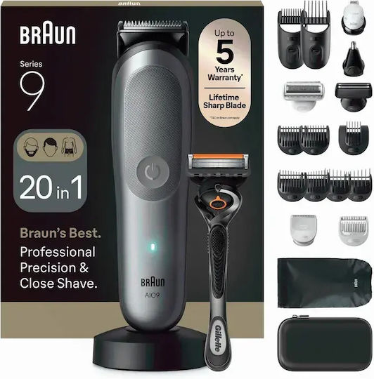 Trimmer Επαγγελματικό Σετ Επαναφορτιζόμενης Κουρευτικής Μηχανής Γκρι AIO9500