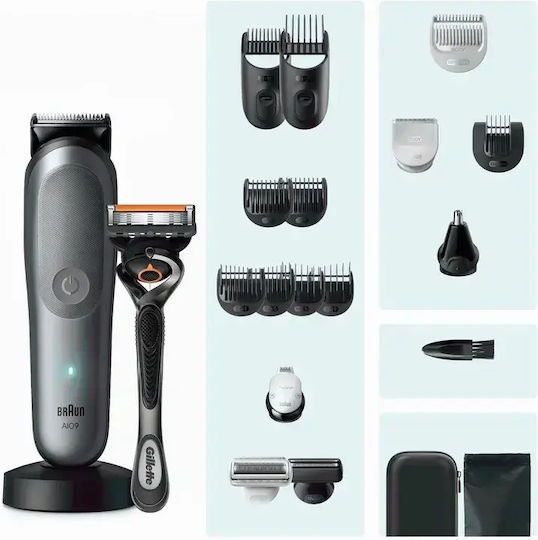 Trimmer Επαγγελματικό Σετ Επαναφορτιζόμενης Κουρευτικής Μηχανής Γκρι AIO9500