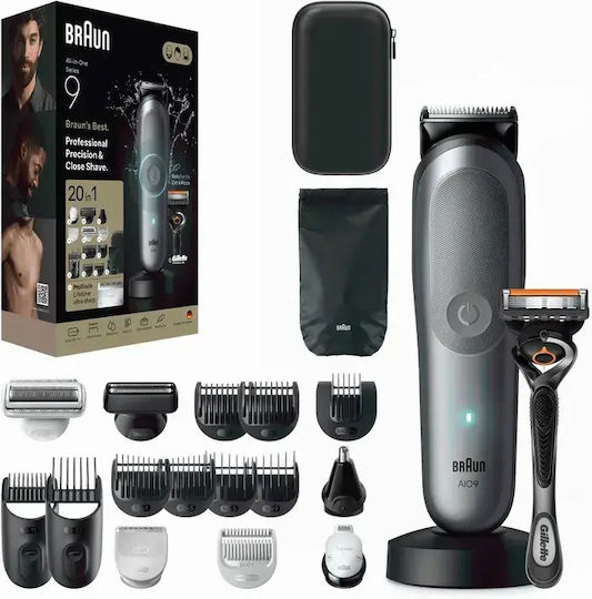 Trimmer Επαγγελματικό Σετ Επαναφορτιζόμενης Κουρευτικής Μηχανής Γκρι AIO9500