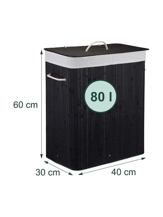 Relaxdays Bamboo Laundry Basket 80 L 60x40x30cm Black