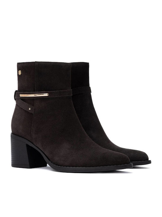 Damen-Lederstiefeletten mit mittelhohem Absatz Braun