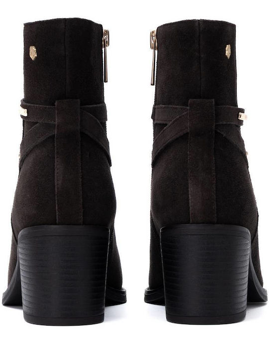 Damen-Lederstiefeletten mit mittelhohem Absatz Braun