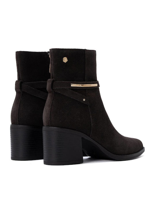 Damen-Lederstiefeletten mit mittelhohem Absatz Braun