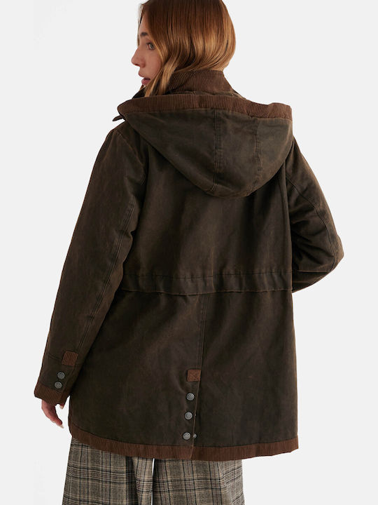 Langer Damenparka für den Winter Braun