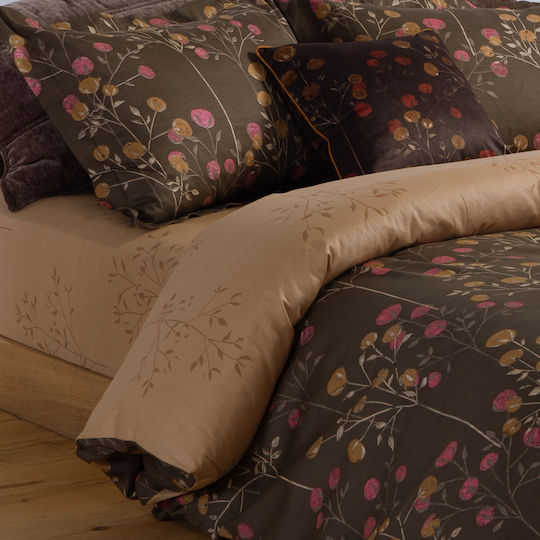 Nef-Nef Homeware Audrey Super-Double Fitted Bed Sheet Set 160x200+35cm Brown (4pcs)