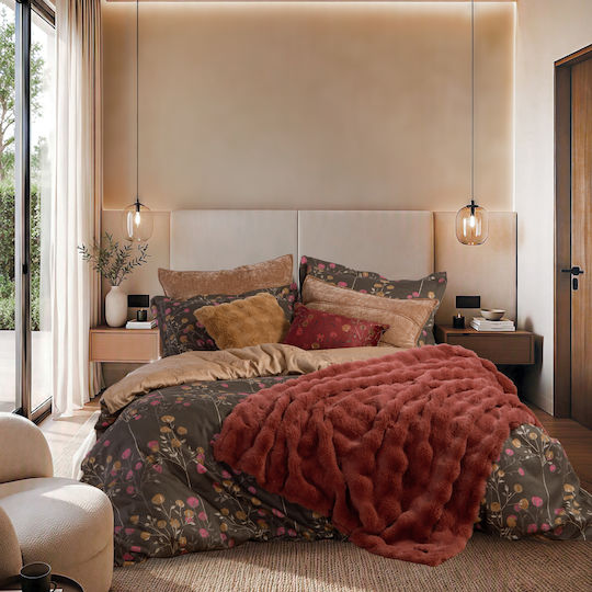 Nef-Nef Homeware Audrey Super-Double Fitted Bed Sheet Set 160x200+35cm Brown (4pcs)
