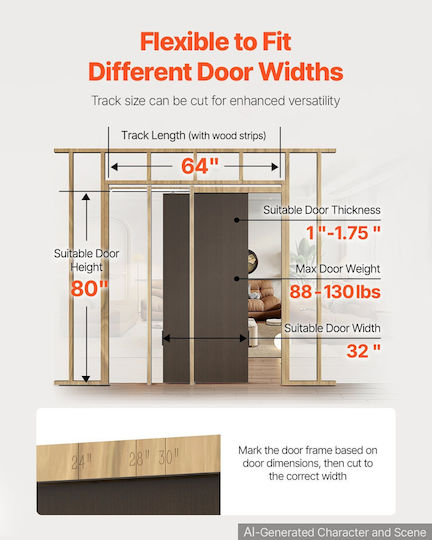 Vevor Sliding Door Mechanism 81.28 cm Brown