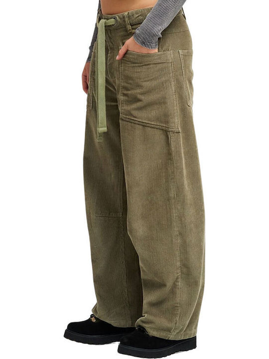 Women's Corduroy Cargo Trousers in a Relaxed Fit Oil Green