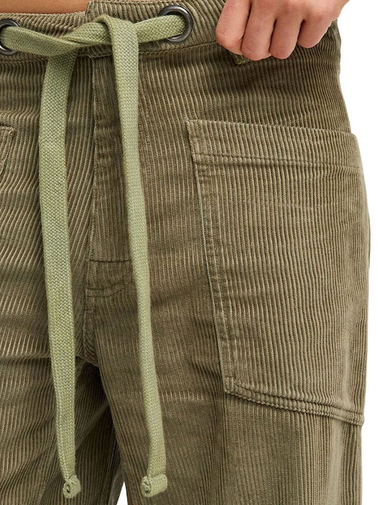 Women's Corduroy Cargo Trousers in a Relaxed Fit Oil Green