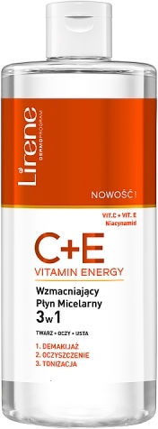 Lirene C+E Vitamin Energy Мицеларна Вода Премахване на Грим за Лице и Очи с Хидратиращо Действие 400мл