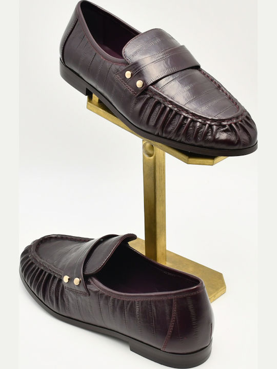 Loafers de Damă din Piele, de Culoare Vișinie