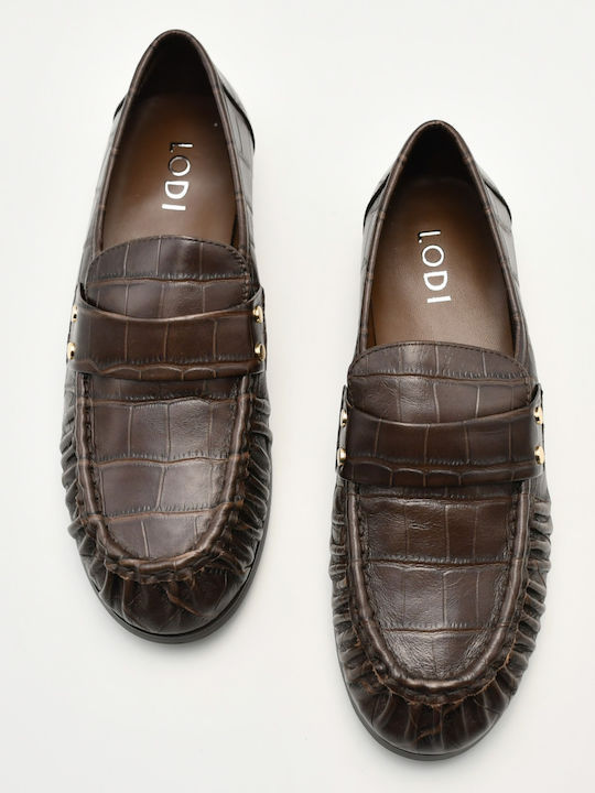 Loafers de damă din piele, de culoare maro