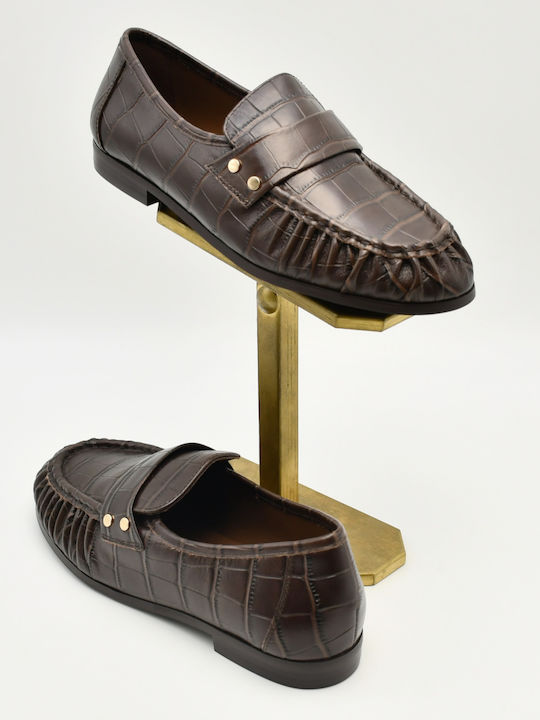 Loafers de damă din piele, de culoare maro