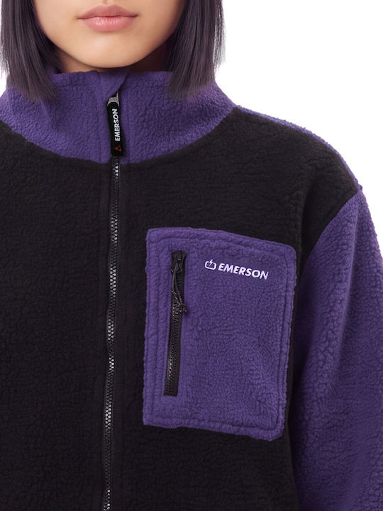 Fleece Γυναικεία Ζακέτα με Φερμουάρ Μαύρη