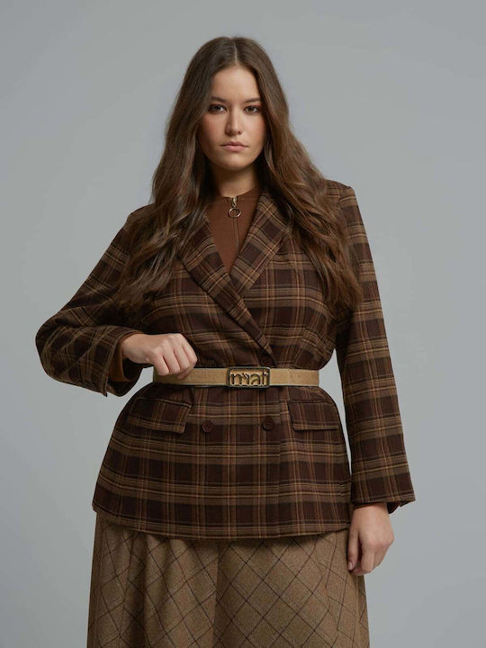 Mat Fashion Дамско Двуредно Сако Кафяво