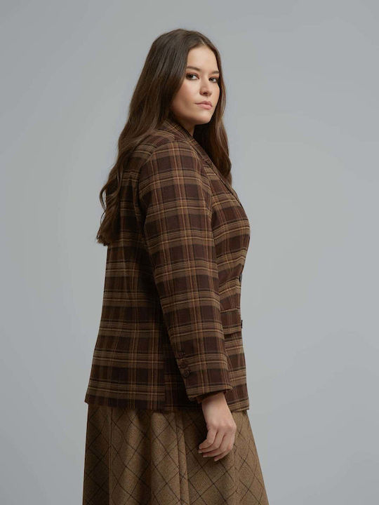 Mat Fashion Дамско Двуредно Сако Кафяво