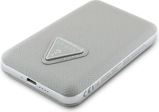 Guess Външна Батерия Grained Triangle Logo MagSafe 5000mAh 15W с USB-C Изходен Порт Power Delivery Сива