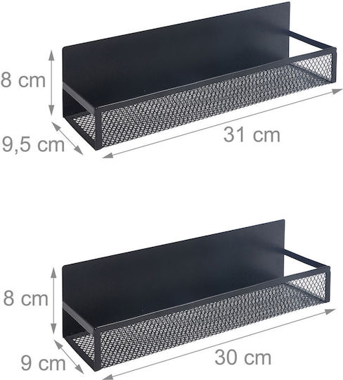 Relaxdays Επιτοίχιο Ράφι Μεταλλικό 31x9.5x8εκ. 4τμχ Μαύρο