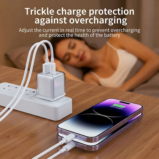Leewello Зарядно устройство без кабел с USB-A и USB-C порт, 20 W Power Delivery / Quick Charge 3.0, бял (LW-202)