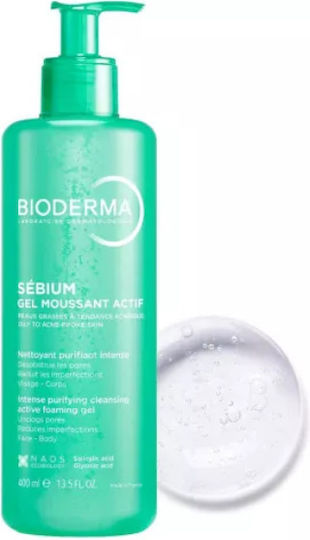 Bioderma Sebium Gel Moussant Actif Purifying Cleansing Gel for Acne-Prone Skin Face and Body