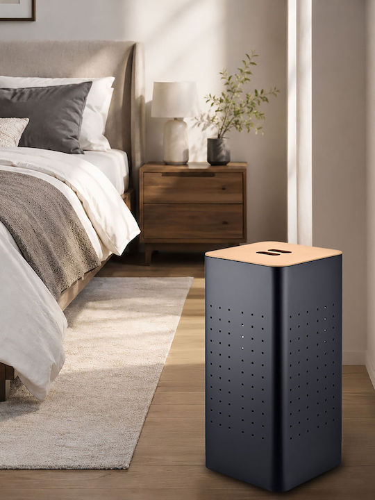 Relaxdays Metal Laundry Basket 70 L with Lid 31.5x31.5x69cm Black